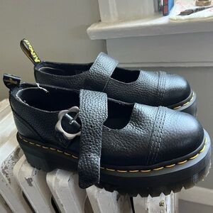 Dr. Martens Addina flower buckle Black Leather Mary Jane Shoes